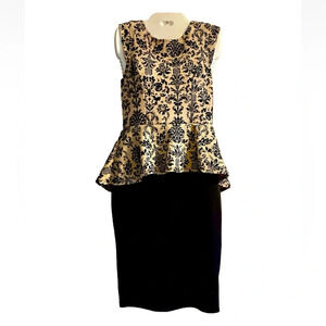 Iris Los Angeles Black Gold/beige Floral dress size Medium Sheer Lace Back Sz L